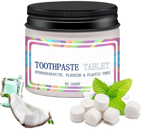 Toothpaste Tablets, Nano Hydroxyapatite Toothpaste, Natural Whitening Fluoride Free Travel Mouthwash Tablets Helps Strengthen & Protect Enamel, Chewable Toothpaste Tablet, Antiplaque, Peppermint (1)