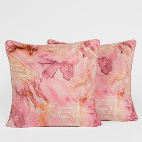 OHS Cushions 2 Pack Matte Velvet Marble Print Cushion Covers with Invisible Zipper, Soft Fabric Marble Design Pillowcases for Sofa or Any Room, Blush-45x45cm