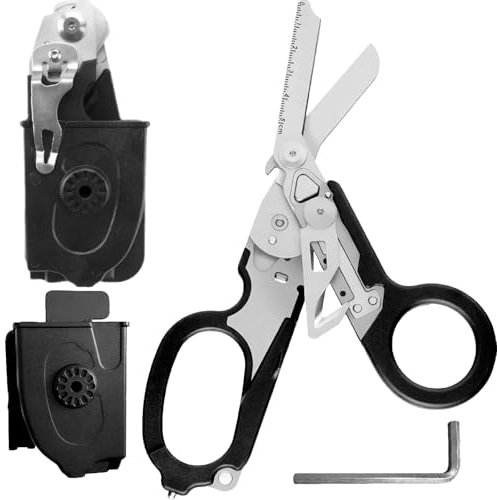 Tyafzzn Trauma Schere Multitool, Rettungsschere mit 6 Praktischen Funktionen, Faltbare Schere aus Edelstahl, Gurtschneider, Glasbrecher, Raptor Response Notfallschere