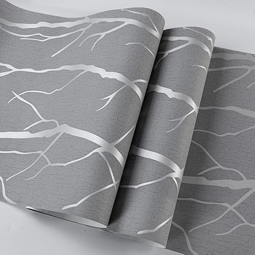 Tarwanear Silver Grey Wallpaper 4 Rolls Abstract Lines 3D Effect Wallpapers Realistic Branch Pattern Embossed Flocking Textured Wall Paper Roll Bedroom Living Room Sofa TV Wall Decoration