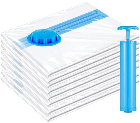 SOBINKING 8 Pack Vacuum Storage Bags for Clothes 50X70CM, Reusable Vacuum Compression Space Saver Bags with Hand Air Pump for Comforters and Blankets Sealer Clothes Storage