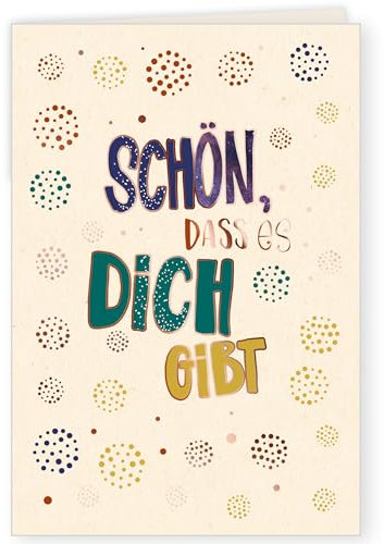 GreenLine Glückwunschkarte | 1 Stück mit Umschlag | Grußkarte, Schön das es Dich gibt | hochwertige Klappkarte aus 100% baumfreien Zuckerrohrpapier | Plastikfreie Verpackung | 11,5 x 17 cm