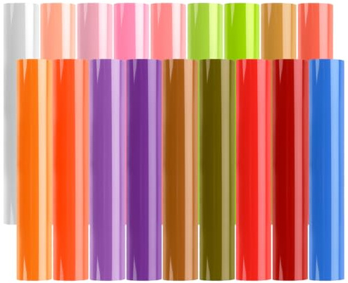 CENBEN 18 Pack Heat Transfer Vinyl Rolls, 12 x 10 in Iron on Vinyl PU Heat Transfer Film for DIY T-Shirts Clothing Bags Logo Hat, 18 Colors