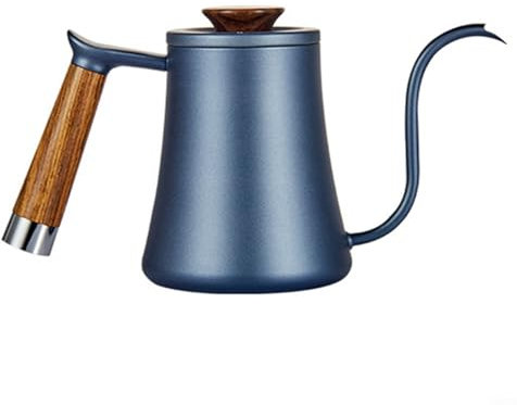 Swan Neck Design Coffee Kettle in Rust Resistant Stainless Steel with Comfortable Wooden Grip Handle (blue)