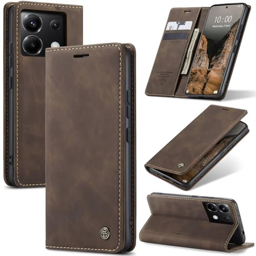 Azororo Coque pour Xiaomi Poco X6 5G Premium Housse Cuir Protection Pochette Rabat Portefeuille Flip Case Porte Magnétique Coque Étui pour Xiaomi Poco X6, Café