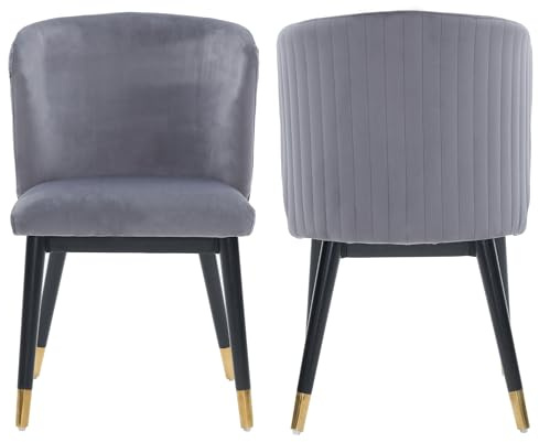 Life Interiors Sofina Modern Tufted Velvet Dining Chair – Upholstered Accent Chair with Curved Back, Gold-Tipped Rubberwood Legs & Durable Wooden Frame - Dining Room Living Room Restaurants