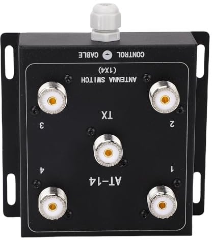 Hiraith 4-Way Coaxial Remote Antenna Switch 1.8-60MHz 500W PEP, Antenna Switch, Heavy Duty Aluminum Alloy SO-239 Connector for Ham Radio & RF Applications