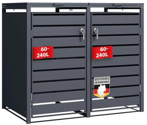 Floordirekt Magnus Cache-poubelles à 2 compartiments pour 60-240 l Anthracite Avec possibilité d'extension Pour habillage de poubelles de jardin
