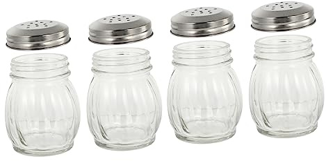 LIGIGWASH 4Pcs Transparent Glass Seasoning Bottles with Large Mouth Design Multi Spice Shakers for Pepper Sugar Cocoa Powder Kitchen Storage Containers Easy to Clean and Refill