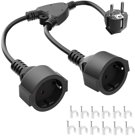 Verlängerungskabel Doppelstecker Schuko Steckdosen Mehrfachsteckdose 2 Fach Steckdosenadapter mit Flexible Kable, 3680W Deutsch Mehrfachstecker Doppelsteckdose1,5M M² 16A/250V, Schwarz