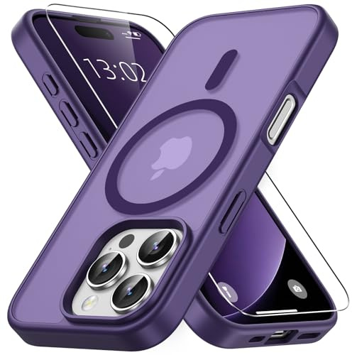 Vansdon Cover Magnetica per iPhone 16 Pro Max con 1 Pezzi Vetro Temperato | Viola Profondo, Compatibile con Magsafe, Protezione anticaduta di livello militare, Cover Traslucida Opaca Sottile Antiurto