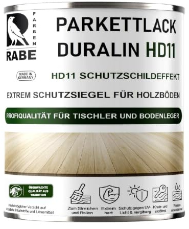 RABE Parkettlack Treppenlack Seidenmatt Duralin HD11 Klarlack Hochleistungs Lack 2in1 für Holzboden (Farblos, 1 Liter)