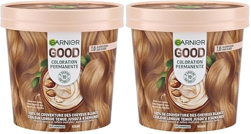 Garnier - Permanente Haarfarbe – ohne Ammoniak – 90% Inhaltsstoffe aus natürlichen Ursprungs und vegane Formel – Sheabutter – 100% Abdeckung für weißes Haar – Dunkelblond Mandel (7,0) – Good