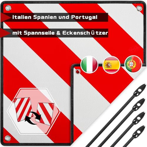Sorlpv 3 in 1 Warntafel für Italien Spanien & Portugal 50X50CM | PVC Reflektierend Warnschild mit 4x Spanngurte, für Fahrradträger Wohnmobil Anhänger, Wetterfest & UV-Beständig