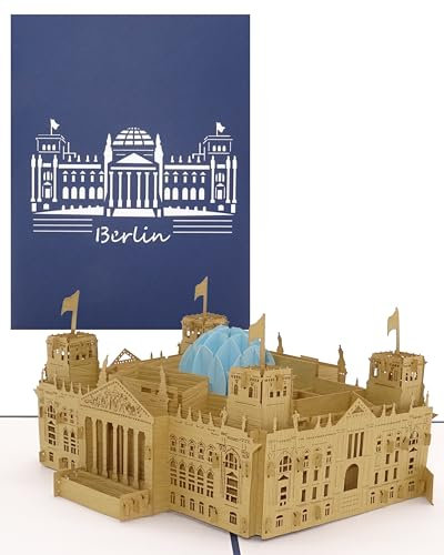 Pop Up Karte Berlin – Reichstag – 3D Klappkarte mit Modell Berliner Reichstag als Postkarte, Souvenir, Geburtstagskarte, Geschenkidee, Reisegutschein und Dekoration Berlin
