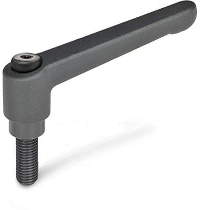 Ganter Normelemente | Verstellbare Klemmhebel mit Gewindeschraube - GN 300-78-M12-50-SW | Grifflänge: 78mm | Schraube Stahl brüniert | Griff Zink-Druckguss schwarz, kunststoffbeschichtet | 1 Stück