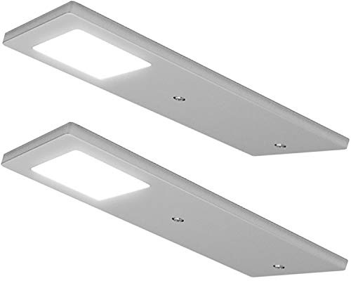 2 Pack | Bright 5W LED Low Profile Under Cabinet Panel Spot Lights & Driver Kit | Aluminium & Natural White | Kitchen Worktop Countertop Cupboard Unit Down Light | Modern Slim Lighting Fitting