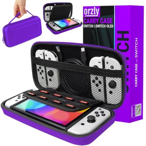 Orzly Tragetasche kompatibel mit Nintendo Switch – Aufbewahrungstasche / - Hartschalen Case/Cover/Hülle/Schutzhülle für die Verwendung mit der Nintendo Switch Konsole & Accesoires in LILA