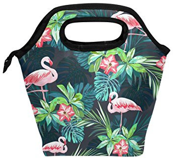Mnsruu Sac à déjeuner isotherme pour l'été tropical avec flamants roses, sac à main avec fermeture éclair pour pique-nique en plein air, femmes et enfants