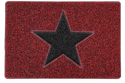 Nicoman STAR Door Mat|Entrance Barrier Dirt-Trapper Floor Mat|Patio Garden Conservatory Doormat|Indoor Outdoor Matt|Red/Black with Black Star,60x40cm