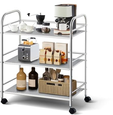 TUKAILAi 3 Tier Stainless Steel Kitchen Utility Cart, 350x600x750 MM, Catering Serving Trolley with Locking Wheels and Handle, for Professional Restaurant & Home Kitchen