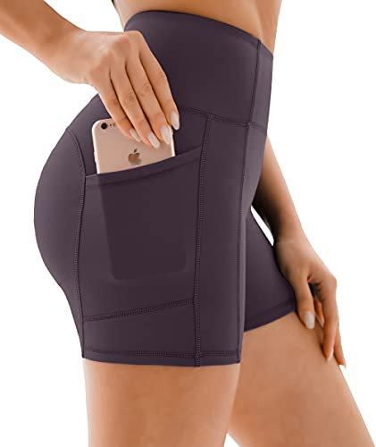 Persit Sporthose Damen Kurz Radlerhose - Sport Leggins Yoga Shorts Sommer Kurze Leggings Laufhose Dunkelviolett-S