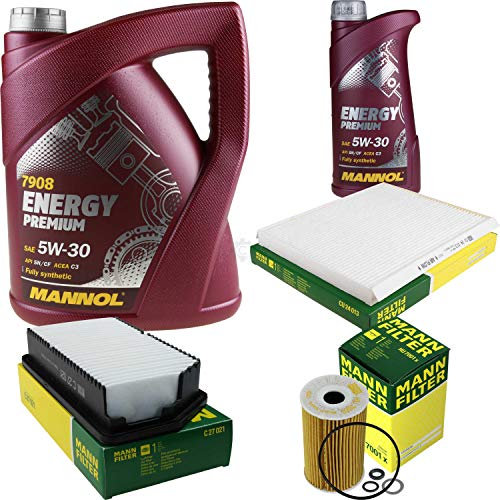 Filter Set Inspektionspaket 6 Liter MANNOL Motoröl Energy Premium 5W-30 API SN/CF MANN-FILTER Luftfilter Innenraumfilter Ölfilter