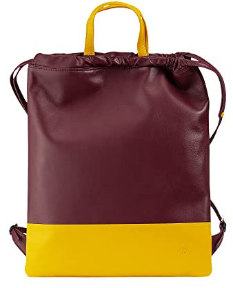 DUDU Beutel-Rucksack aus Leder für Damen Sportlich-moderner Look Beutel-Tasche mit Kordelzug und dünnen Tragegurten aus Leder Burgundy