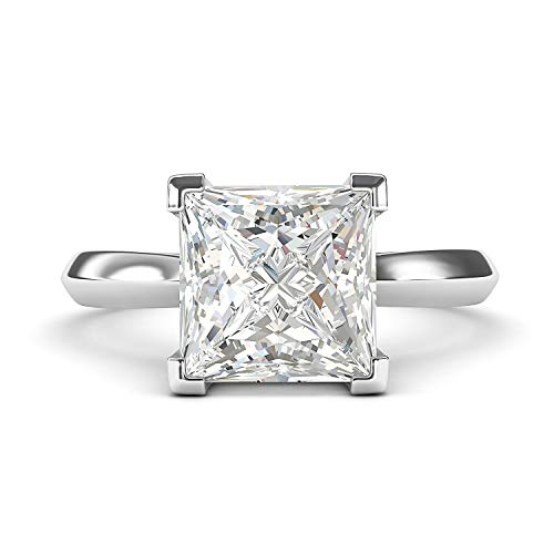 Sterling Silver Square 8mm Simulated Princess Cut Diamond Engagement Ring Knife Edge Promise Bridal Ring (7)