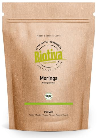 Biotiva Polvo de moringa orgánica - 250g - árbol de Ben - Moringa oleifera - vegana - llenada y verificada en Alemania (DE-ÖKO-005)
