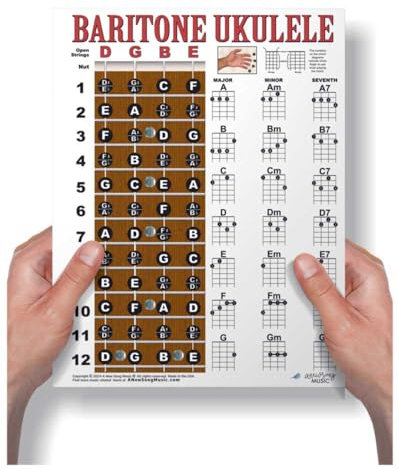 Laminiertes Bariton-Ukulele, Griffbrett und Akkorddiagramm, einfache Anleitung, Poster, Bari-Ukulele, Notizbuch, 21,6 x 27,9 cm
