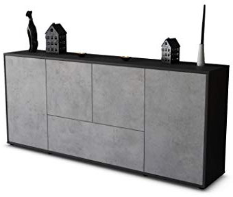 Stil.Zeit Sideboard Elias, Korpus anthrazit matt, Front Beton Industrie-Design (180x79x35cm) Push-to-Open Technik & Leichtlaufschienen
