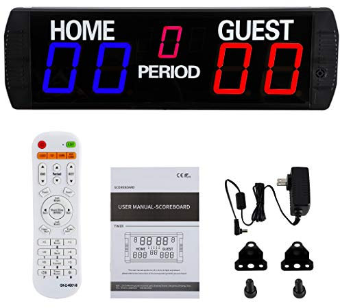 Spolehli LED-Anzeigetafel, 5-stellig, elektronisch, Multisport, für den Innenbereich, mit Fernbedienung, digitales Anzeigetafel für Basketball, Fußball, Volleyball, Tischtennis, Blau