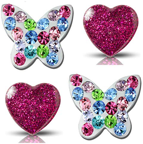 Kinder Mädchen Ohrringe echt 925 Sterling Silber Edelstahl Schmuck Set Schmetterling Ohrstecker pink Herz (K645+K285)