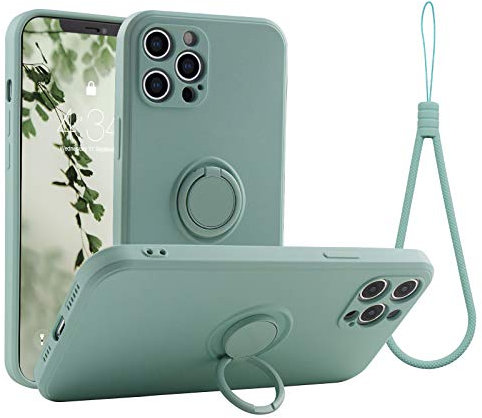 abitku Compatible with iPhone 12 Pro Case, Silicone with 360°Ring Kickstand Holder (Support Magnetic Car Mount) Soft Silk Microfiber Cloth Designed for iPhone 12 Pro 6.1 inch 2020 (Mint)