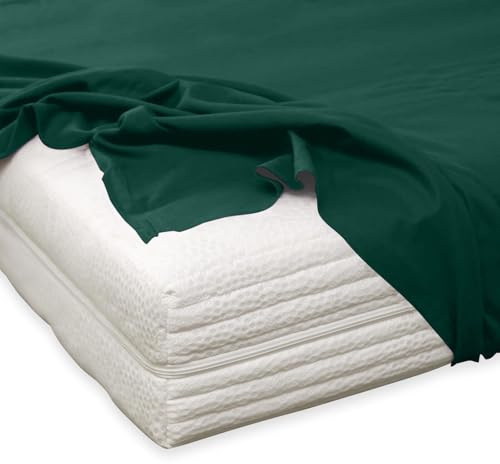 TRAUMSCHLAF Feinbiber Haustuch Bettlaken – warmes Winter-Bettlaken aus 100% Baumwolle, flauschig weich, ohne Spannumrandung, geeignet für Matratzen bis ca. 30 cm – 150x250 cm – Tanne