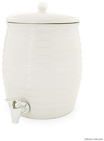 KERAZO Getränkespender, Fass, Rumtopf, Gefäß zur Fermentation von Kombucha inkl. Zapfhahn 6,0L, weiß