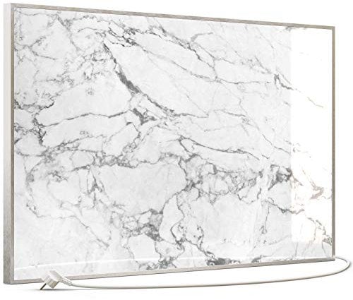STEINFELD Glas Bild Infrarotheizung | Deutscher Hersteller | Marmor 350-1200 Watt Rahmen silber (600 Watt, 068 Marmor Weiß)