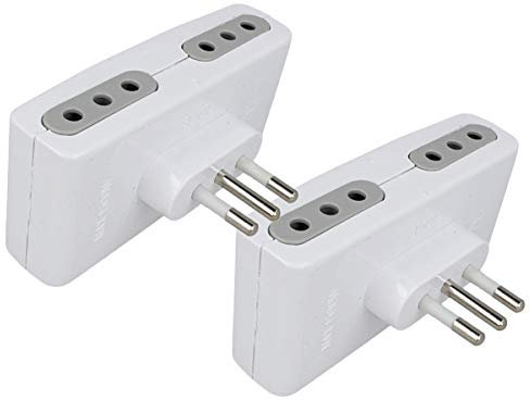 LEDLUX 2 Pezzi Adattatore Quadruplo Spina Piccola 10A Con 4 Prese Piccola Italiana 10A 2P+T Bianco
