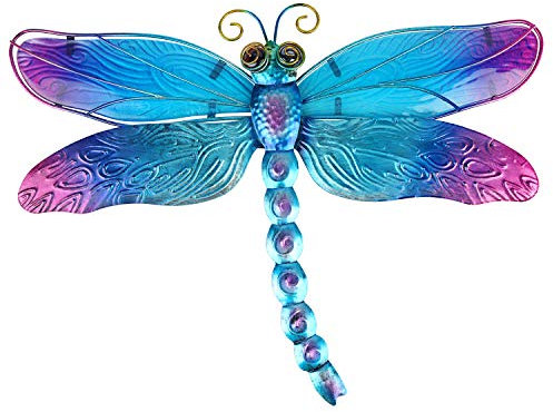 John's Studio Metal Dragonfly Wall Decor Bathroom Glass Art Iron Sculpture Outdoor Blue Hanging Decoration for Home Bedroom Garden Patio Porch or Fence