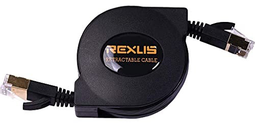 REXUS High-Class Retractable Cat 7 Flat Ethernet Network Cable 4.9 Ft (1.5 M), 10 Gigabit High Speed Lan Wires Internet Patch Cable With Rj45 Gold Plated Connector For Pc,Laptop,Router.(C7R15)