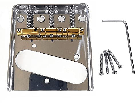 Jiayouy Chrome Bridge Assembly with 3 Brass Saddles Set for Fender Telecaster Tele Vintage E-Gitarre Replacement Part