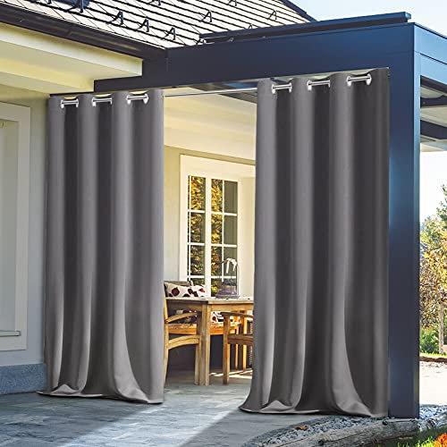 Outdoor Vorhänge, Wasserdicht Verdunkelungsvorhang mit Ösen, Outdoorvorhänge mit UV Schutz Wasserabweisend Blickdicht für Pavilion Balkon Garten Patio ( Farbe : Grau , Größe : L213XH213cm-1 Stücke )
