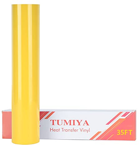 TUMIYA HTV Vinyl - 12 x 35 Ft Heat Transfer Vinyl, Yellow Iron on Vinyl, Glossy Adhesive HTV Vinyl for Cricut & Cameo - Easy to Cut & Weed for Heat Vinyl Design (Yellow)