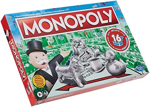 Familienspiel Monopoly für 2 bis 6 Spieler, Spiel für Kinder ab 8 Jahren, mit Fankarten, mehrfarbig, spanisch