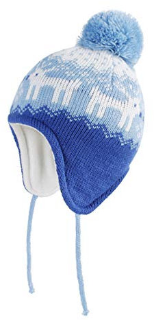LANGZHEN Hirsch Hut für Mädchen Baby Pom Pom Beanie Kid Winter Hüte Kleinkind Kappe Stricken Warme Mützen Mützen für Baby Jungen Mädchen (Hirsch-Blau, S(46-48CM/18.11-18.9))
