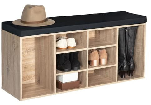 IDMarket - Eingangsbank Schuhe mit Kissen TEO Holz in Buchenoptik