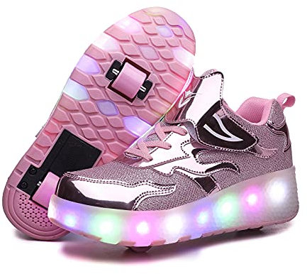 Aizeroth USB Aufladen 7 Farbwechsel LED Blinkend Schuhe Mit Doppelt Rollen Automatisch Räder Rochen Skateboardschuhe Outdoor Fitnessschuhe Gymnastik Laufschuhe Sneakers für Jungen Mädchen Geschenk