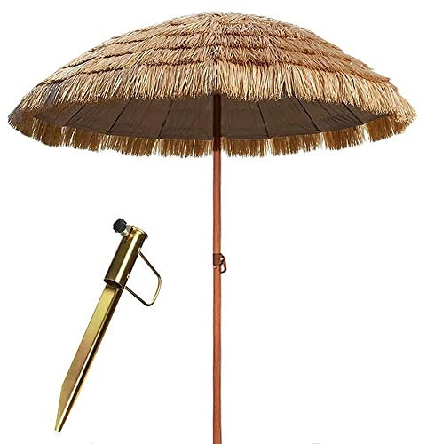 Sombrilla Hawaiana Jardin, Top De Paja Natural Ø 200cm, Redonda Sombrilla De Playa De Protección Solar De 2 Capas, Inclinable (Color : Ø180cm Round, Tamaño : with Sand Anchor)