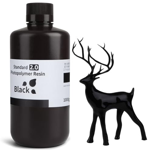 ELEGOO Upgraded 3D Drucker Resin, 405nm UV Härtendes Standard Photopolymer Harz 2.0 für LCD 3D Drucker, Hohe Präzision, Geringer Geruch, Schwarz 1000g